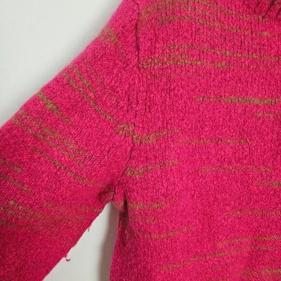 Banana Republic Wool Blend Mock Neck Sweater XL Hot Pink Tan Stripe - Picture 3 of 7